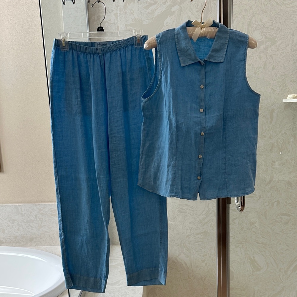 Fresh Produce Blue Sleeveless Top and Straight Leg Pants Set